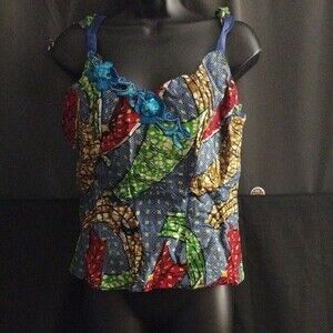 Vintage Handmade African Dutch Wax Embroidered Tank Top Size L/XL